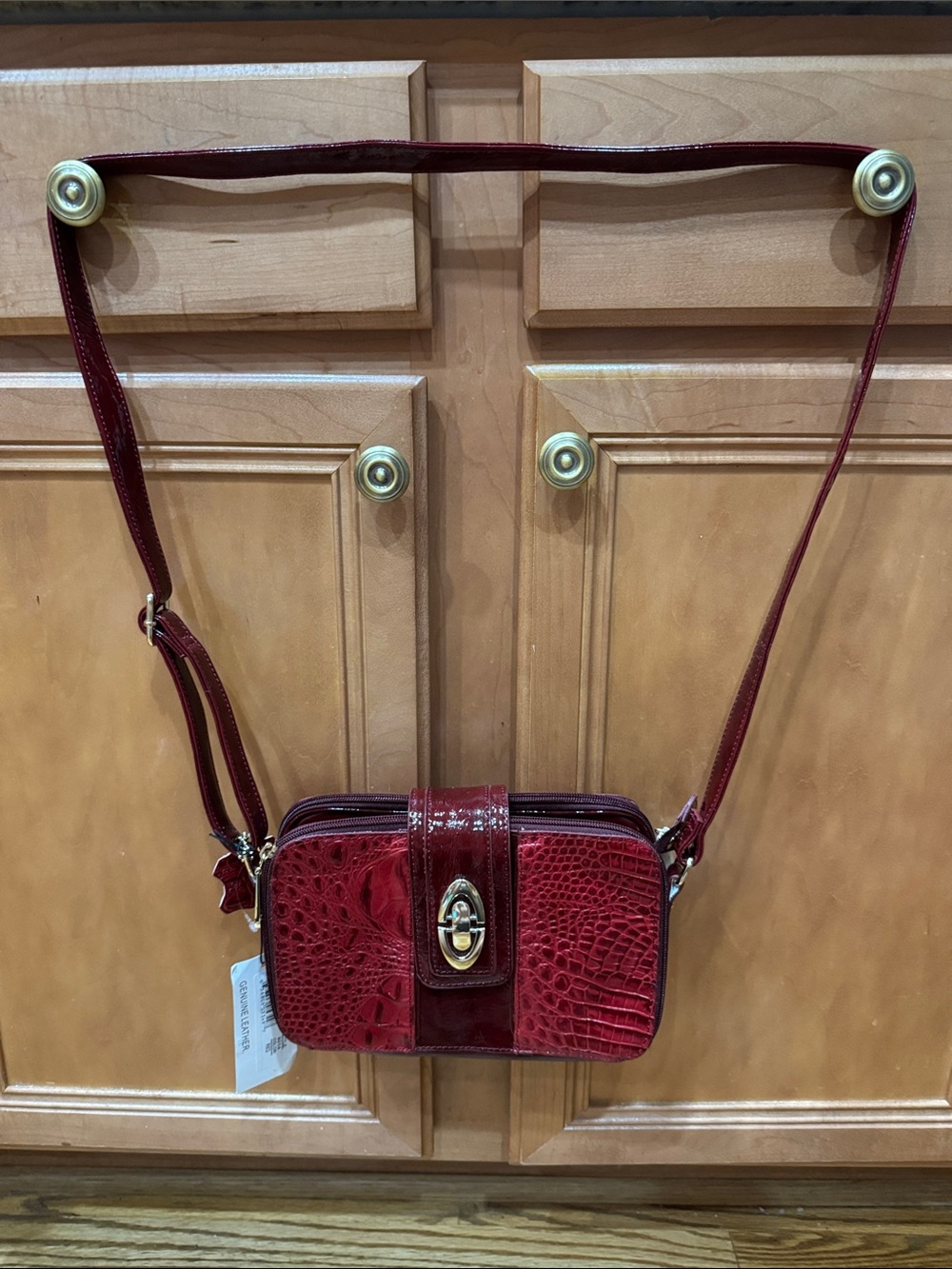 Red Croc-Embossed Crossbody Bag